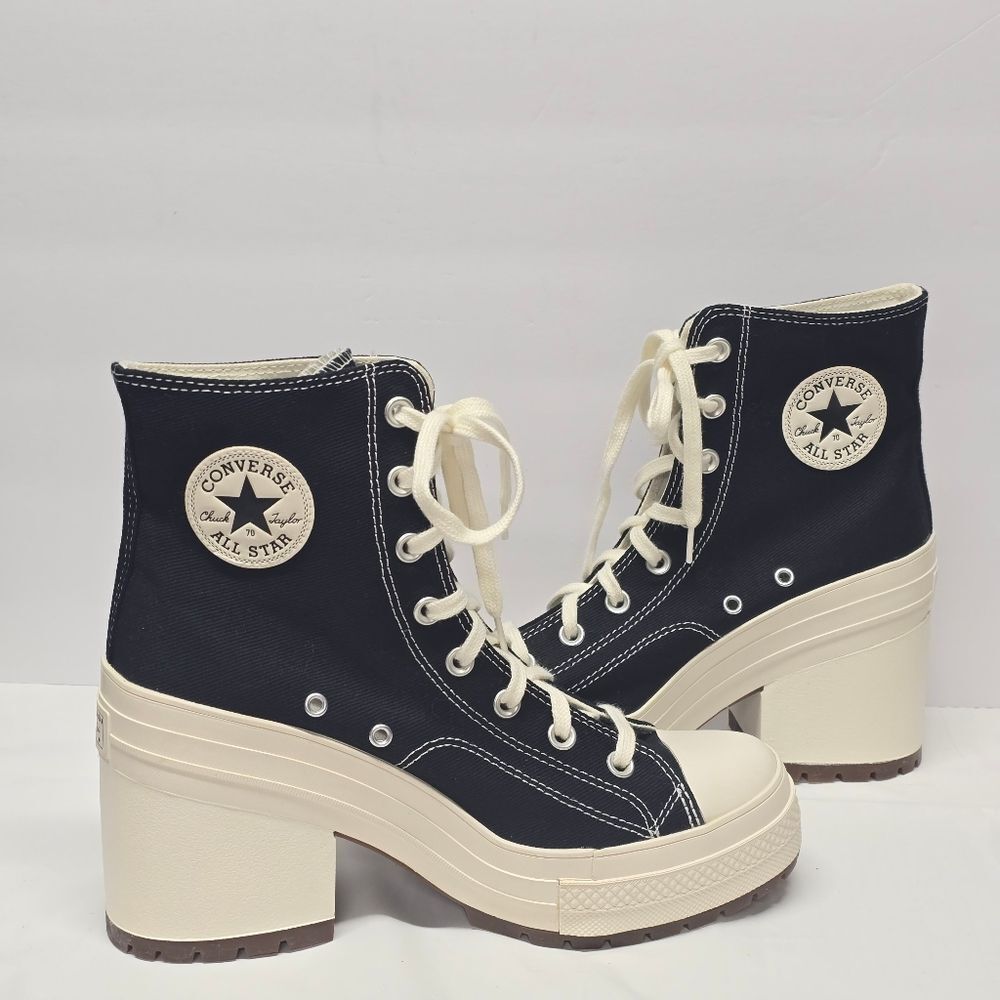 Converse Chuck 70 De Luxe Heel Black Canvas Boots Women's 10.5 Hipster Chunky